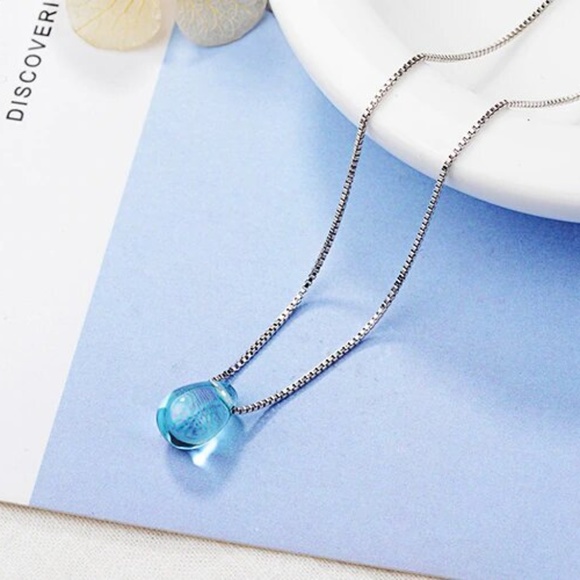 NEW Silver Artificial Blue Crystal Water Drop Necklace - Picture 3 of 5